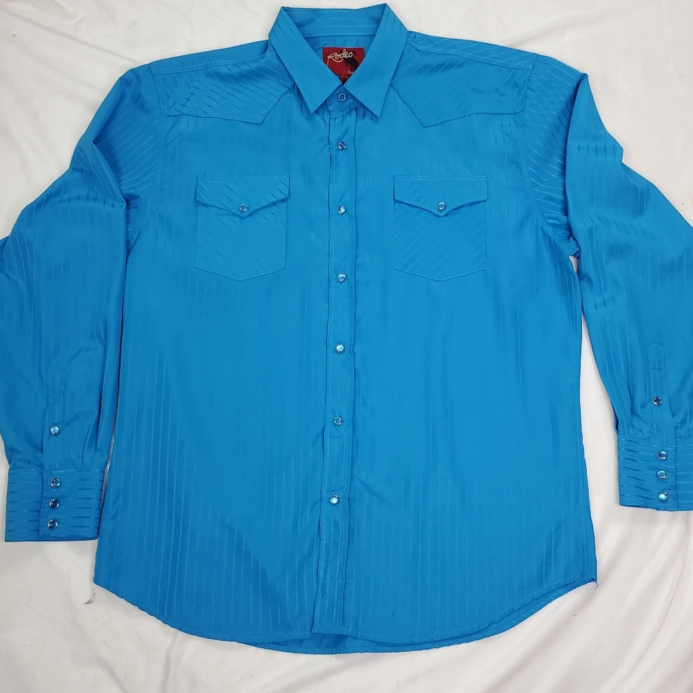 Rodeo Pearl Snap Western Sky Blue Mens Shirt XXL Long Sleeve Dressy Cowboy